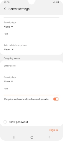 Press the indicator next to 'Require authentication to send emails' to turn on the function.