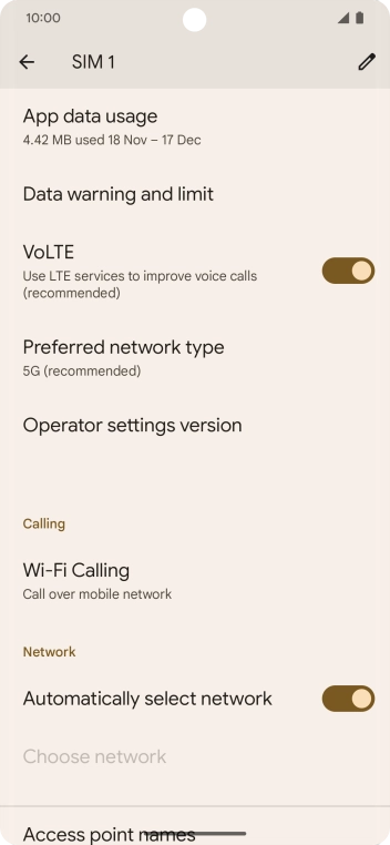 Press the indicator next to 'VoLTE' to turn the function on or off.