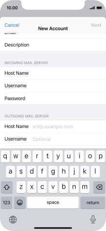 Press Host Name and key in the name of your email provider's outgoing server.