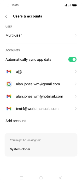 Press the indicator next to 'Automatically sync app data' to turn the function on or off.