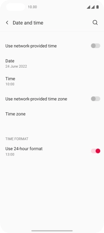Press the indicator next to 'Use network-provided time' to turn on the function.