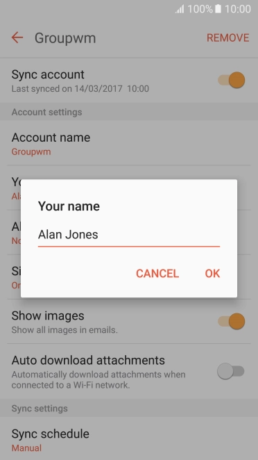 Key in the required sender name and press OK.