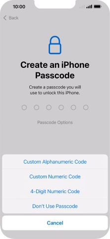 Follow the instructions on the screen to turn on the lock code or press Don't Use Passcode.
