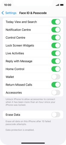 Press the indicator next to 'Erase Data' to turn the function on or off.