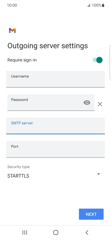 Press the field below 'Port' and key in 25. Press the field below 'Port' and key in 25.