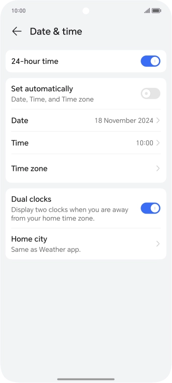 Press the indicator next to 'Set automatically' to turn on the function.