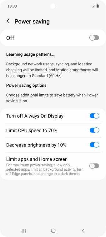 Press the indicators next to the required settings.