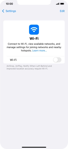 Press the indicator next to 'Wi-Fi' to turn on the function.