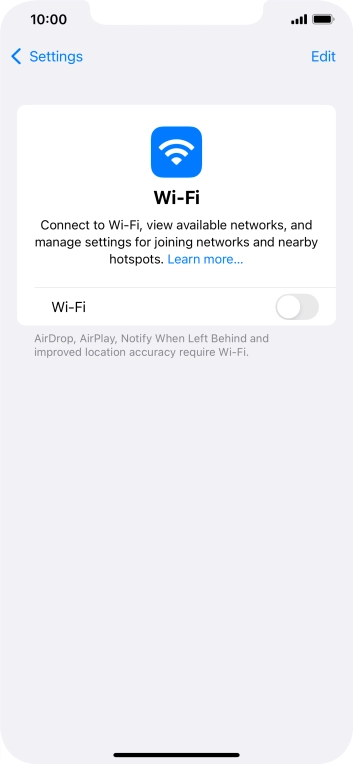 Press the indicator next to 'Wi-Fi' to turn on the function.