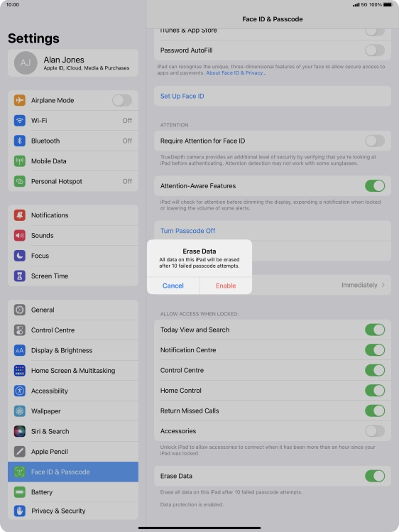 If you turn on the function, press Enable.