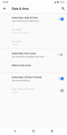 Press the indicator next to 'Automatic time zone' to turn on the function.