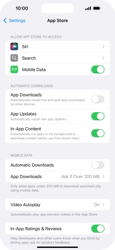 Press the indicator next to 'App Downloads' to turn the function on or off.