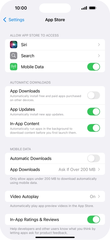 Press the indicator next to 'App Downloads' to turn the function on or off.
