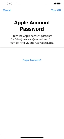 Key in the password for your Apple ID and press Turn Off. Wait a moment while the factory settings are restored. Follow the instructions on the screen to set up your phone and prepare it for use.