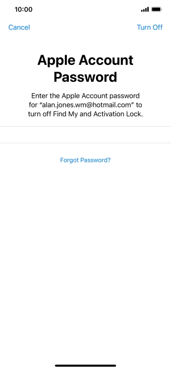 Key in the password for your Apple ID and press Turn Off. Wait a moment while the factory settings are restored. Follow the instructions on the screen to set up your phone and prepare it for use.