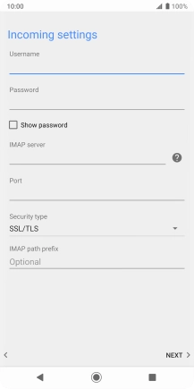 Press the field below 'IMAP server' and key in the name of your email provider's incoming server.