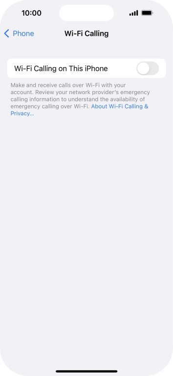 Press the indicator next to 'Wi-Fi Calling on This iPhone' to turn the function on or off.