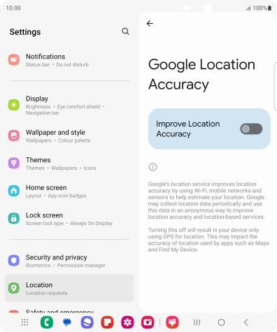 If you press the indicator next to 'Improve Location Accuracy' to turn on the function, your phone can find your exact position using the GPS satellites, the mobile network and nearby WiFi networks. Satellite-based GPS requires a clear view of the sky.