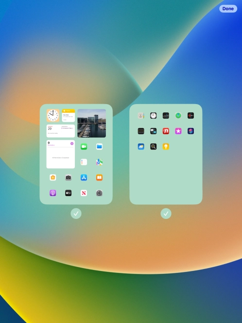 Press the fields below the required home screens to select or deselect them.