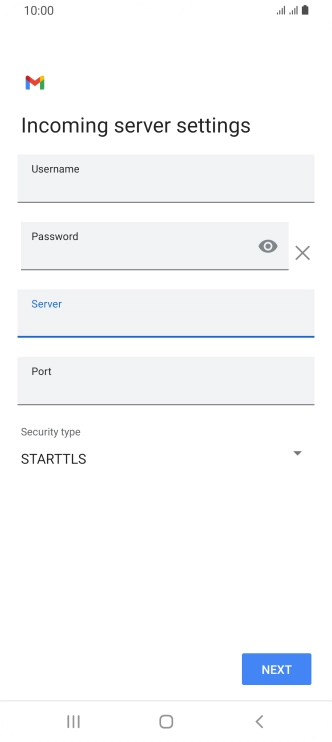 Press the field below 'Port' and key in 143. Press the field below 'Port' and key in 143.