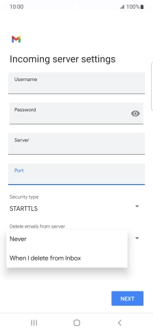 Press Never to keep emails on the server when you delete them on your phone.