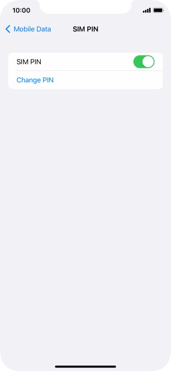 Press the indicator next to 'SIM PIN' to turn the function on or off.