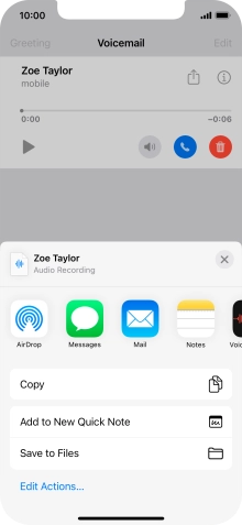 Press the required setting and follow the instructions on the screen to share or save the message.