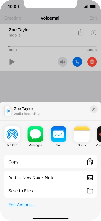 Press the required setting and follow the instructions on the screen to share or save the message.