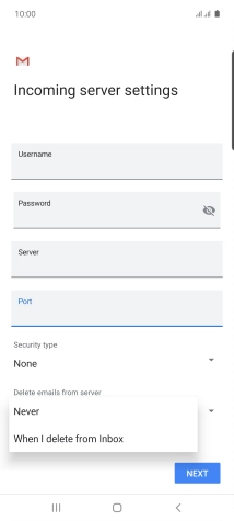Press Never to keep emails on the server when you delete them on your phone.