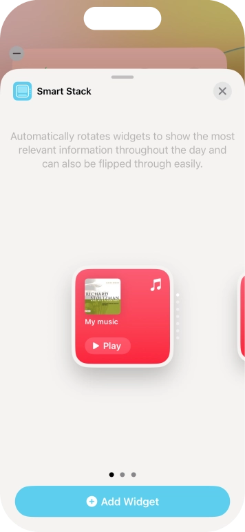 Slide your finger right or left on the screen to select the required widget size.