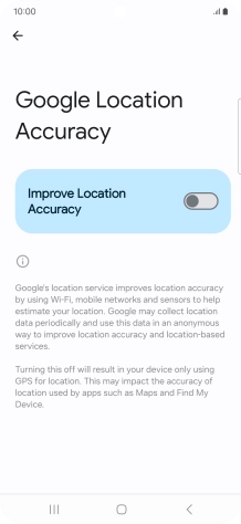 If you press the indicator next to 'Improve Location Accuracy' to turn on the function, your phone can find your exact position using the GPS satellites, the mobile network and nearby WiFi networks. Satellite-based GPS requires a clear view of the sky.