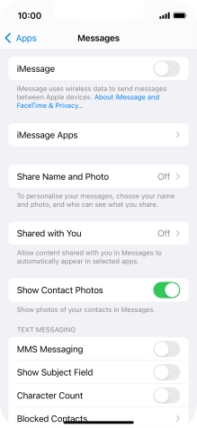 Press the indicator next to 'MMS Messaging' to turn on the function.