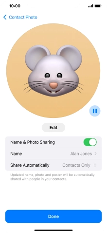 Press the indicator next to 'Name & Photo Sharing' to turn the function on or off.