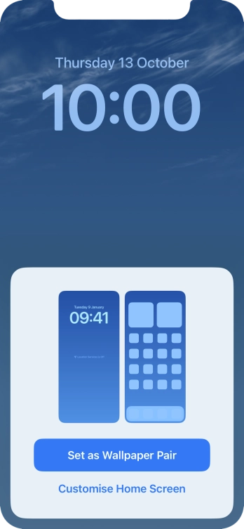 To use the same colour theme on the home screen, press Set as Wallpaper Pair. To use the same colour theme on the home screen, press Set as Wallpaper Pair.