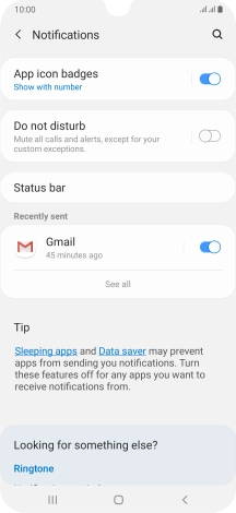 Press the indicators next to the required apps to turn the function on or off.