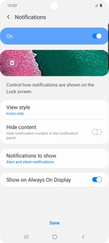 Press the indicators next to the required settings to turn them on or off.