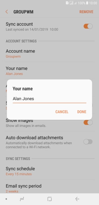 Key in the required sender name and press DONE. Key in the required sender name and press DONE.