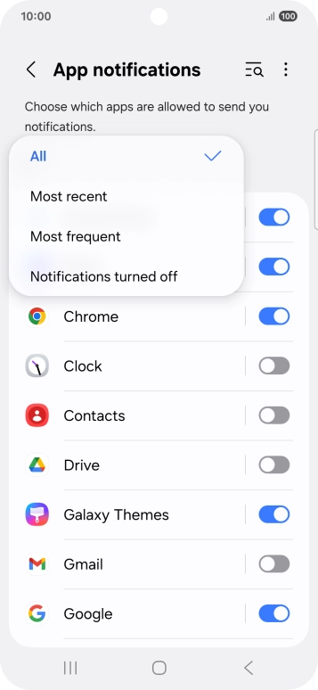 Press the required setting.