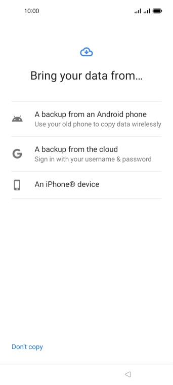 Press the required setting and follow the instructions on the screen to transfer the content from another phone.