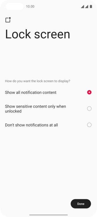 Press the required setting.