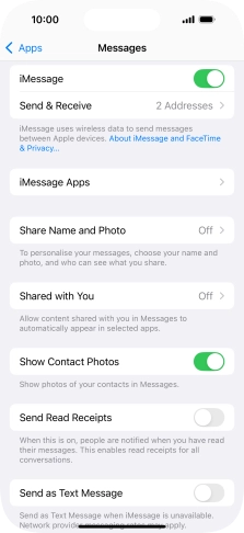 Press the indicator next to 'Send as Text Message' to turn the function on or off.