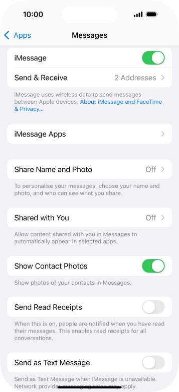Press the indicator next to 'Send as Text Message' to turn the function on or off.