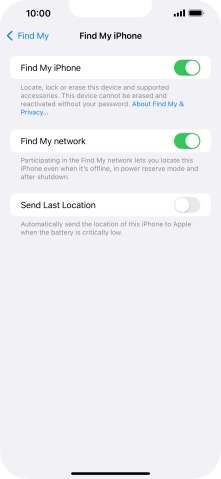Press the indicator next to 'Find My network' to turn the function on or off. If you turn on the function, you need to follow the instructions on the screen to finish the activation.