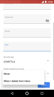 Press Never to keep emails on the server when you delete them on your phone.