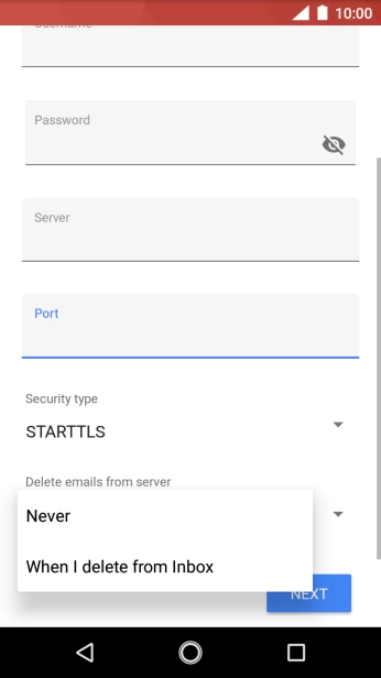 Press Never to keep emails on the server when you delete them on your phone.