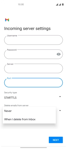 Press Never to keep emails on the server when you delete them on your phone.