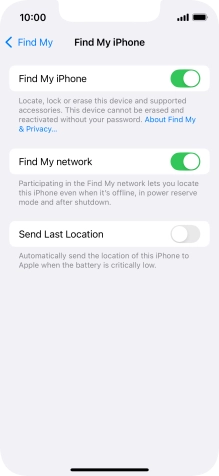 Press the indicator next to 'Find My network' to turn the function on or off. If you turn on the function, you need to follow the instructions on the screen to finish the activation.