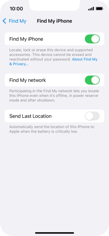 Press the indicator next to 'Find My network' to turn the function on or off. If you turn on the function, you need to follow the instructions on the screen to finish the activation.