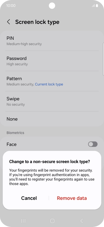 Press Remove data.
