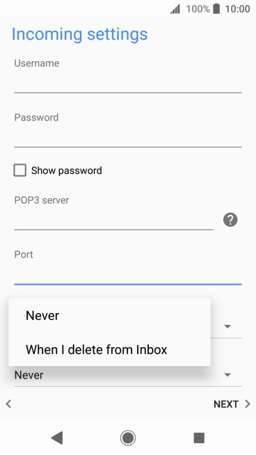 Press Never to keep emails on the server when you delete them on your phone.